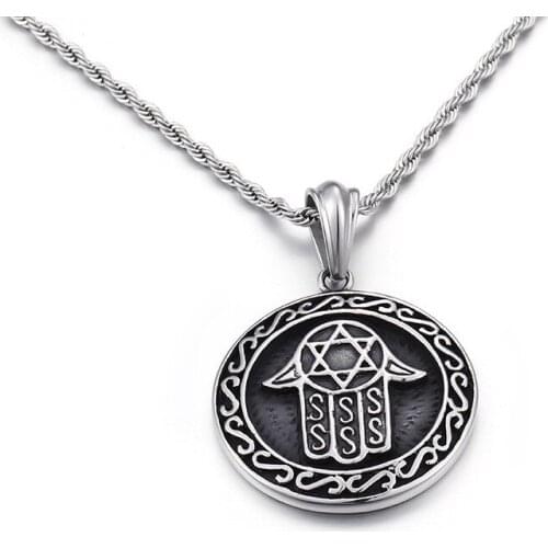 Retro Jewelry Fatima Hand Mens Palm Round Pendant European Jewelry