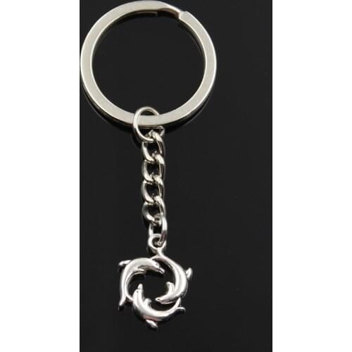 New Fashion Keychain 21x16mm Three Dolphin Show Pendants DIY Men Silver Color Car Key Chain Ring Holder Souvenir For Gift