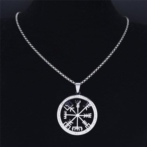 Viking Vegvisir Compass Necklace Men/Women Crystal Stainless Steel Nordic Runes Odin Celts Ethnic Jewelry collier homme N4831S05