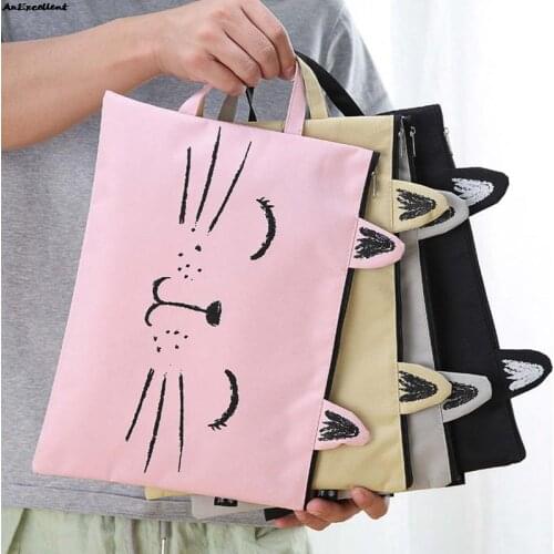 Stuff Bag Folder Portfolio School Office Stationery Cute Cartoon Cat A4 File Pocket Oxford Cloth With Zipper Bag Hand Carry Bag