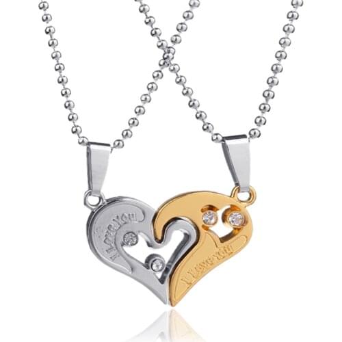 2PC I Love You Broken Heart Pendant Chain Necklace Charm Family Friends Jewelry Lovers Couples Necklaces Valentines Day Gifts