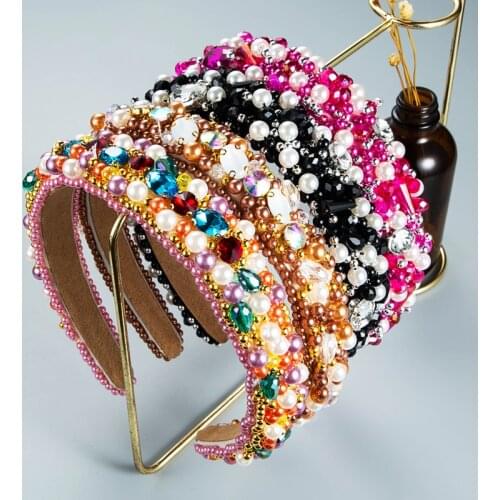 Luxury Baroque Rhinestone Padded Headband for Women ZA Crystal Handmade Hair Hoop Bows Head Bezel Wrap Accessories Hair Headband