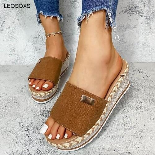 Womens Summer Shoes Platform Heel 3-5CM Slippers Plus Size Solid Color Casual Beach Wedge Slippers