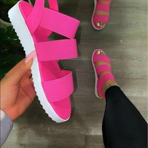2021 Summer Women Flat Sandals Fashion Open Toe Platform Shoes Casual Candy Color Footwear Female Plus Size Elastic Band Sandals