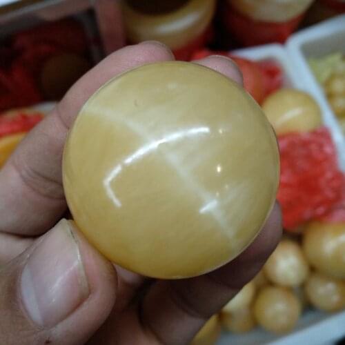 35mm Natural Yellow Topaz carving ball feng shui ball Asia fashion good luck ball Gem Crystal Home Decoration