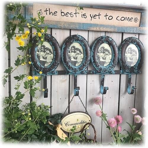 Handicraft Heavily Distressed Metal Photo Frames Wall Hooks