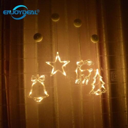 LED Lamp 8 Led Christmas Deer Light Night Lights Glass Window Sucker Lamp Holiday Party Bedroom Decorative For Home Kids Gift