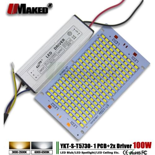 2set LED pcb+Driver AC220V floodlight pcb plate 100W 11000lm SMD5730 Light Source for Outdoor LED Landscape Light Street light