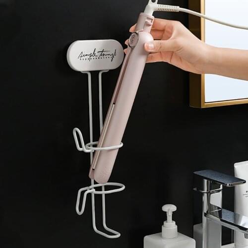 Curling Iron Free-Punch Wall-Mount Hair Dryer Holder Hair Straightener Rack Metal Simple Blow Storage Bathroom Hair Dryer Shelf