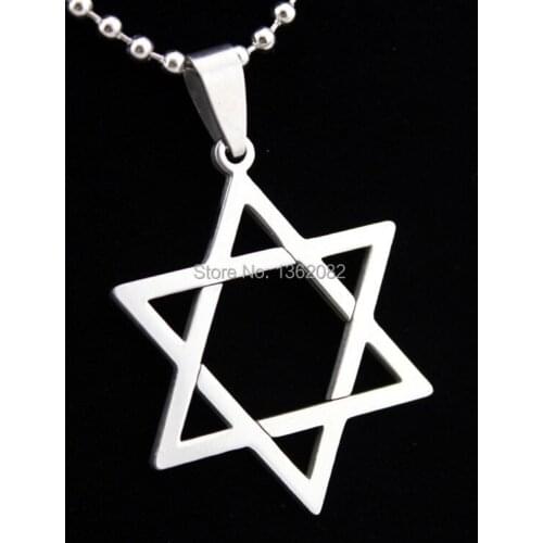 Jewelry Wholesale 12PCS Stainless Steel Magen David/Shield of David Hexagram Charm Pendant Bead Chain Necklace Gift MN242