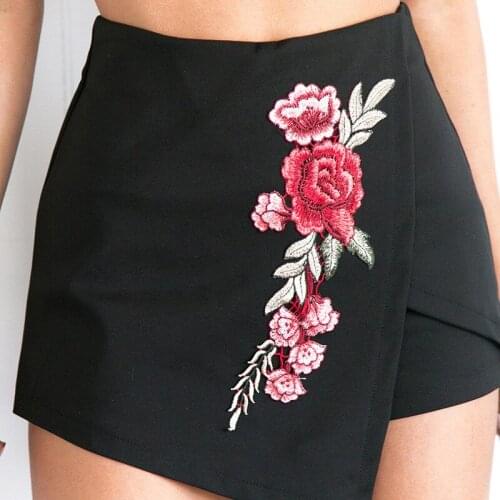 Women Floral Print Embroidery Asymmetrical Skirts 2019 Summer New Fashion Vintage Women Mini Black Bodycon Pencil Skirts