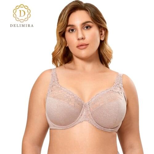 DELIMIRA Womens Plus Size Minimizer Lace Bra Full Coverage Underwire Unlined