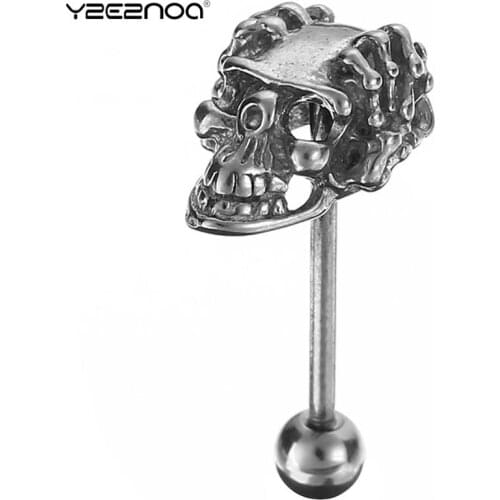 1Pc Skull Tongue Piercing Stainless Steel Crystal Tongue Rings Piercing Fake Piercing Tongue Piercing Rings Barbell Bar Pircin