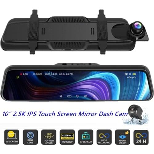10 inch Car DVR Touch Screen Stream Media Dual Sight Video Recorder Rearview mirror Dash cam Front and Rear camera GPS ADAS FHD