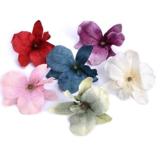 40pcs/lot 8cm Artificial Orchid Flower Heads For Wedding Home Decoration Orchis Cymbidium Scrapbooking Cheap Fake Silk Flowers