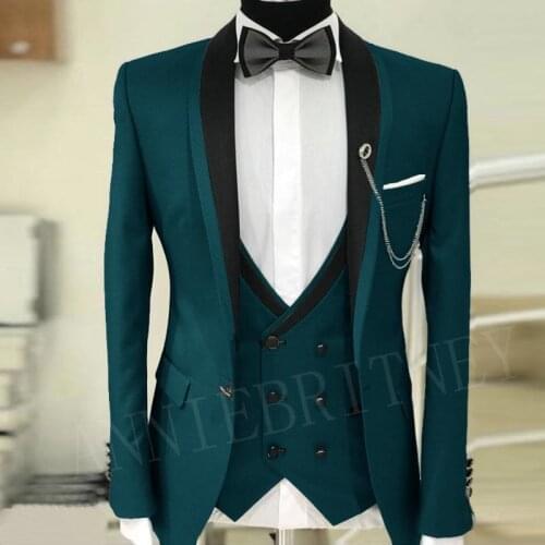 ANNIEBRITNEY Dark Green Mens Suit for Wedding Prom Designs Groom Tuxedo Jacket Pants Vest 3 piece Dinner Men Suit Blazer 2019