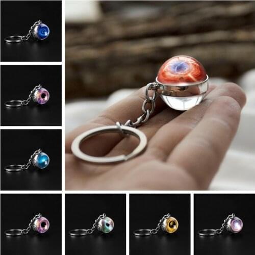 2019 Charm Galaxy Universe Nebula Double Side Glass Silver Color Keychain Car Keyring Fashion Men Women Fashion Accessories