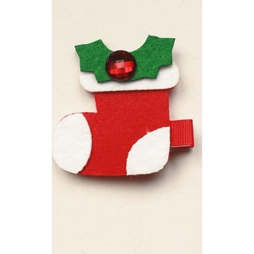 12pc/lot Christamas Tree Kids Hair Clips Gift Box Santa Hairpins Glitter Felt Socks Fawn Synthetic Barrettes Christmas Headwear