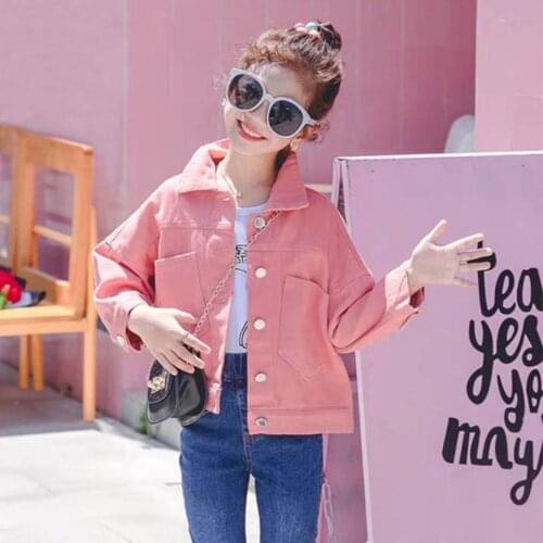 Girls Demin Jacket 3-12T Kids Spring Warm jacket Teenage Fashion Cartoon Coat Autumn Baby Girls Tops Kids Solid Color Outwear