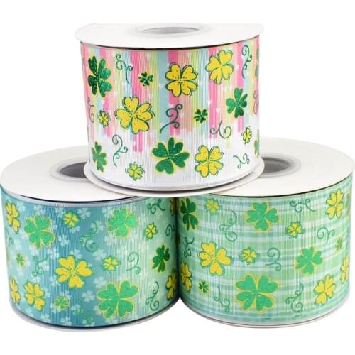 HSDRibbon 75mm 3inch hsd-design custom clover Pattern on Grosgrain Ribbon