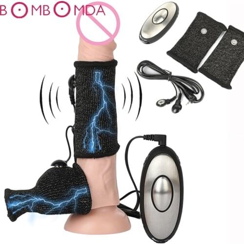 Sex Shop Electric Shock Pulse Penis Ring Vibrator For Men Delay Ejaculation Electro Scrotum Cockring Penis Massager Stimulator