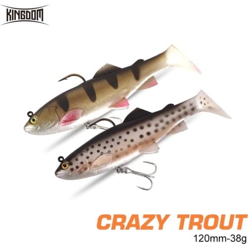 Kingdom 3pc/lot Crazy Trout Fishing Lure Set For Pike Sinking Soft Baits 38g 120mm Wobblers Crankbait T-Tail Silicone Swimbaits