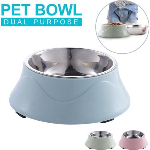 Pets Dog Feeder Esay Clean Dual Purpose Antiskid Pet Bowl Stainless Steel Plastic Round Cat Water Feeder Separable Dog Tableware