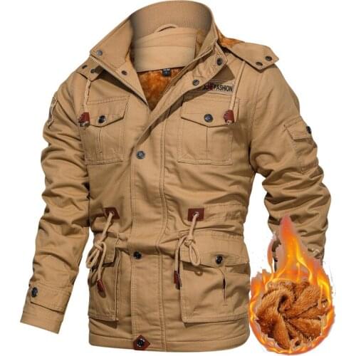 Military Jacket Men Winter Thicken Casual Hooded Jacket Coat Fleece Pilot Jackets Cargo Jacket Windbreaker Mens Parka Overcoat