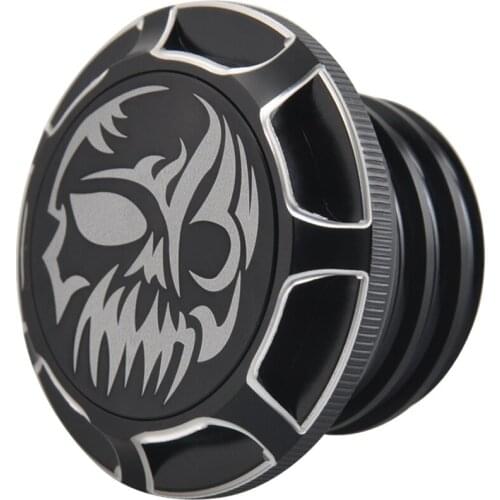 Motorcycle Black Aluminum Edge Cut Skull Fuel Tank Gas Oil Cap For Harley Sportster XL Dyna Softail Touring Road King 96-14