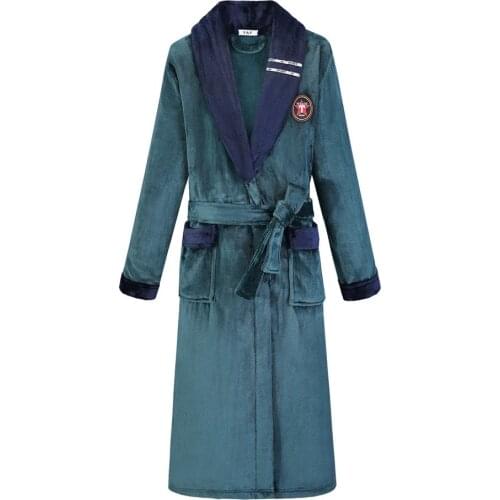 Men Sleepwear Soft Coral Fleece Nightgown Winter New Kimono Bathrobe Gown Loose Nightwear Lounge Wear Flannel Home Clothes