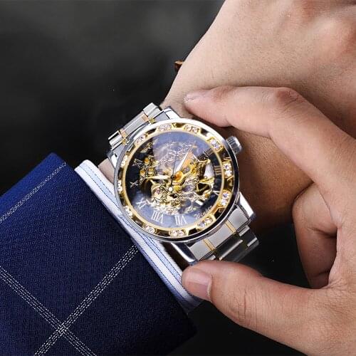 Winner Men Top Brand Luxury Transparent Fashion Diamond Luminous Gear Movement Royal Design Male Mechanical Skeleton Wrist Watch