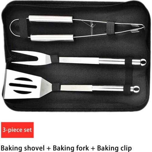 Barbecue Tools Set 3PCS Stainless Steel BBQ Tools Set Oasting Spatula Roasting Fork Roasting Clip With Bag For BBQ Accessories