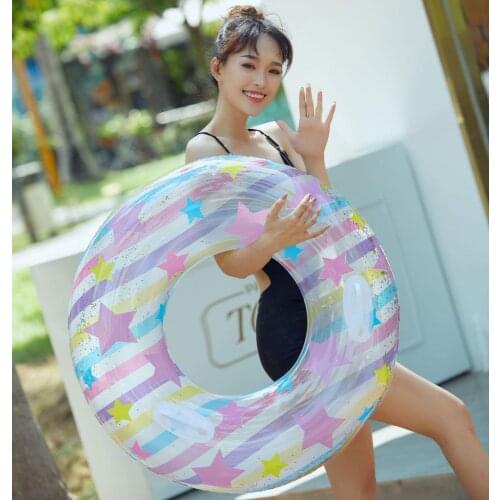 Rooxin Adult Pool Floats Swimming Ring with Handle Sequins Inflatable Circle Rubber Ring for Beach Pool Toys Women Photo Props