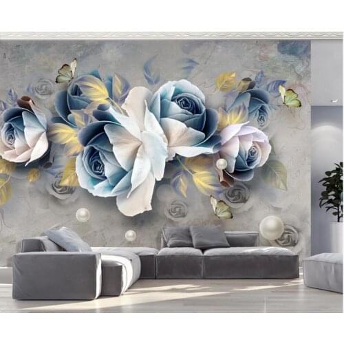 Custom photo mural 3d wallpaper European blue flower butterfly home decor living room wallpaper for walls 3 d in rolls
