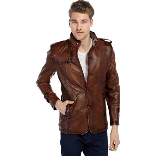 Genuine Soft Lambskin Leather Jacket Handmade Man Brown Jacket Biker Motorcycle Style Jacket Bomber Real Fur Coat Custom Product