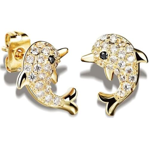 Cute Animals Cubic Zircon Small Dolphin Stud Earrings For Women Gold Color Fashion Jewelry Female Gift Party Accessories Brincos