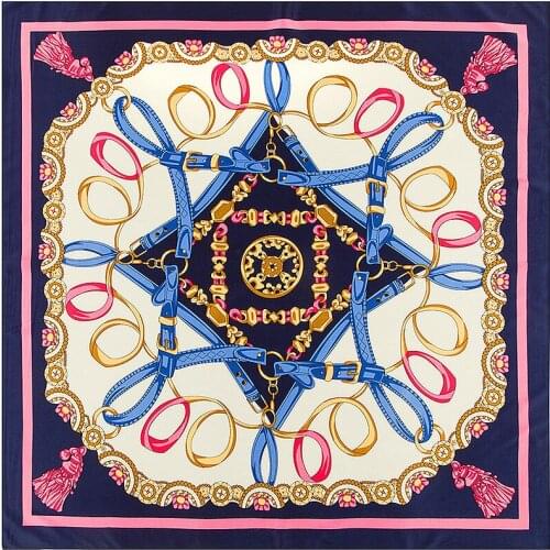 High Quality 100% Silk Scarf Luxury Brand Melt Chain Neckerchief Muslim Headscarf Square Scarves Lady Foulard Female Bandana