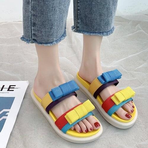 35-41 Fashion Summer Female Beach Slippers Fabric-upper Flat with Casual Non-slip Ladies House Slides Indoor Women Home Shoes