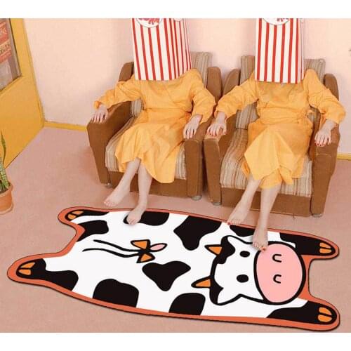 Modern Nordic Style Carpet Lovely Irregular Girls Bedroom Bedside Mat Cartoon Black And White Cow Childrens Room Anti-slip Mat