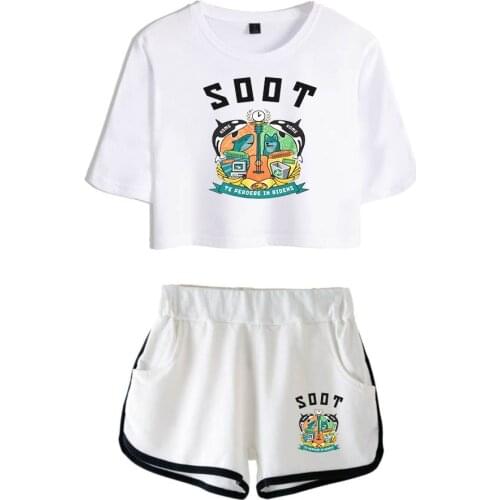 Fashion Internet Celebrity Wilbur Soot Dew navel Sport Girls Short Sleeve tracksuit Girls Two Pieces sets T-shirts shorts Pants