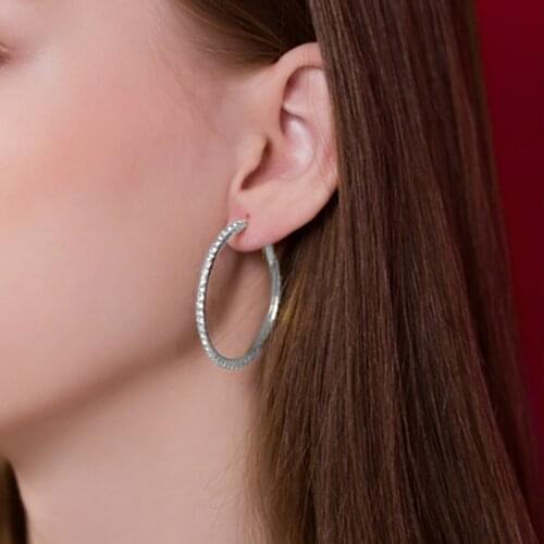 Sparkle Big Circle Hoop Earrings For Women Bride Wedding Party Earing Silver color Zircon Fashion Jewelry KAE369