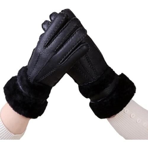 Mittens Women Winter Gloves Ladies Real Leather Wool Fur Gloves Lovely Girl Sheepskin Leather Gloves