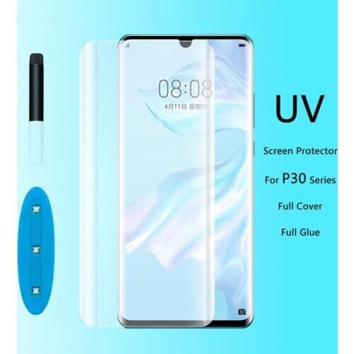 UV Tempered Glass for Huawei P30 P40 Pro Full Liquid Glue Screen Protector for Huawei Mate 30 20 Pro P30 lite Glass 3D 5D Film