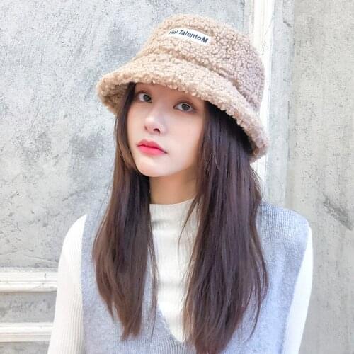 Women Hat Solid Artificial Fur Warm Female Cap Faux Fur Winter Bucket Hat for Women Outdoor Sunscreen Sun Hat Panama Lady Cap