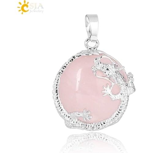 CSJA Natural Stone Pendants for Women Crystal Round Beads Mixed Colors Suitable DIY Handmade Necklace Lucky Healing Jewelry F305