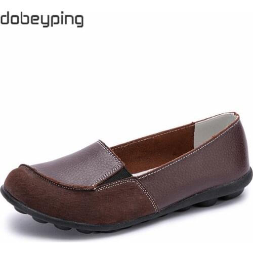 New Spring Autumn Woman Loafers Casual Moccasin Women Flats Genuine Leather Female Shoes Slip On Womens Shoe Plush Size 35-44