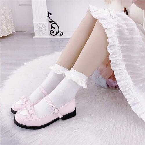 Heart Buckle Sweet Girls Female Kawaii Tea Party Japanese Cute Anime Lolita Shoes Women Harujuku Jk Uniform Feminine Mid Heel
