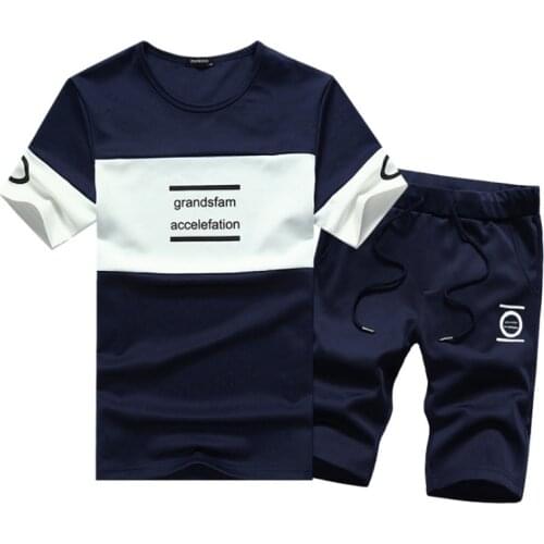 M-4XL Men Summer Clothing Set Teens Fashion Casual Male T- Shirt+Shorts Clothes Sets O-Neck Tracksuits Color Navy / Gray / Black