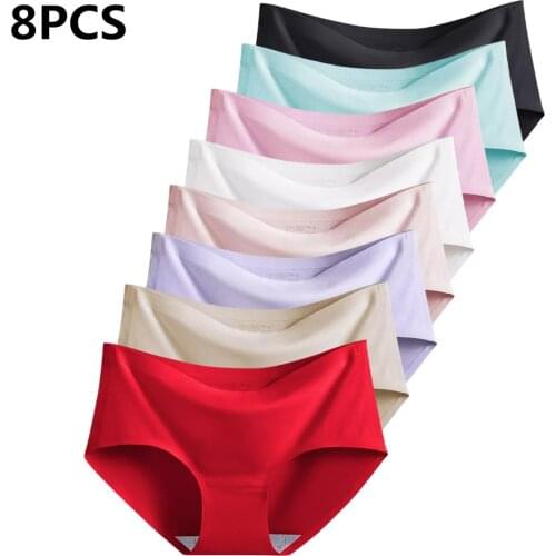 Ice silk underwear Womens underwear seamless sexy Panties lingerie female comfortable sports briefs stretch large size 8PCS