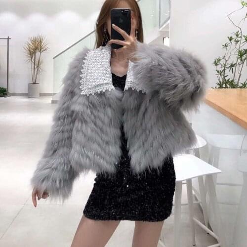 Women Winter Coat 2021 New Arrival Short Jacket With Lace Collar Fashion Slim Real Fur Strip Sewed Toghter Famale Fn0098